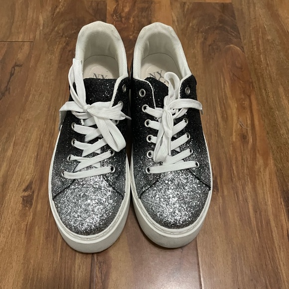 New York & Company Shoes - New York & Company Black and Silver Glitter Platform Sneakers